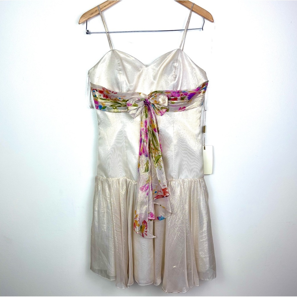 Vintage Tarik Enid Metallic Floral Fairy Grunge Drop Waist Mini Prom Dress 38